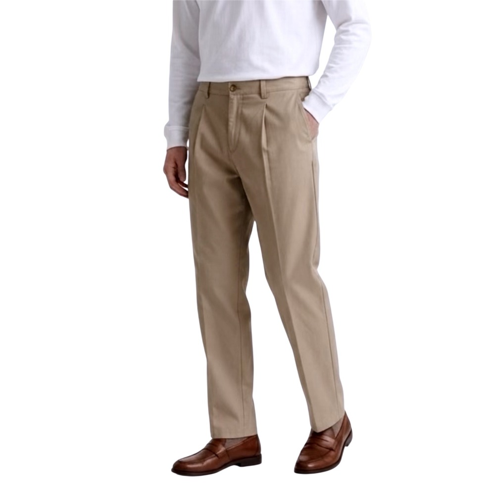 Chaps Golf Mens Pleated Khaki Dress Pants Tan Trousers 38x32 Casual Workwear